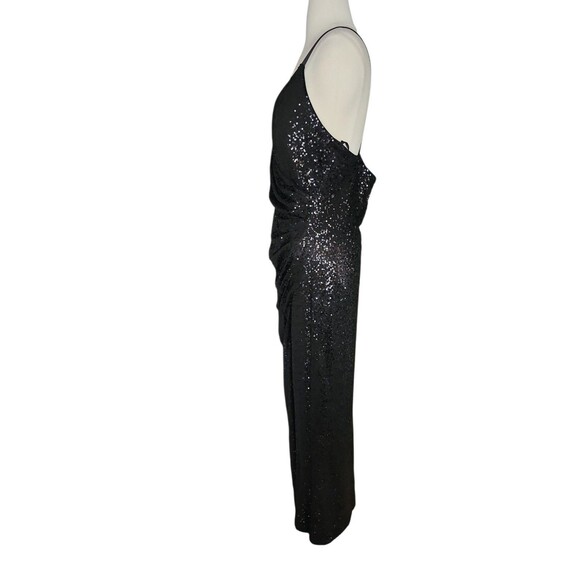 Eliza J Deep V High Slit Maxi Dress Womens 16 Dark Romantic Black Sequin Glam - Picture 3 of 9